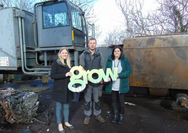 Previous successful applicant, Mark Gilmore, Ecopart NI Ltd who received funding in January 2017 of Â£47,500, pictured with GROW Staff Emma Stubbs and Lynda Kennedy. (Submitted Picture).