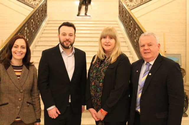 Angela Mulholland, second from right, with SDLP leader Colum Eastwood, deputy leader Nichola Mallon and John Dallat MLA.