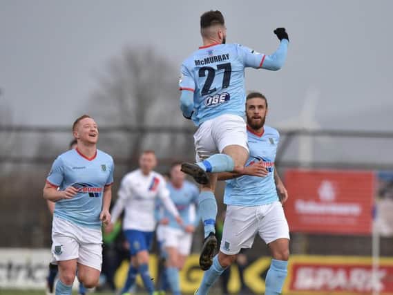Jonathan McMurray celebrates drawing Ballymena level in the first half.