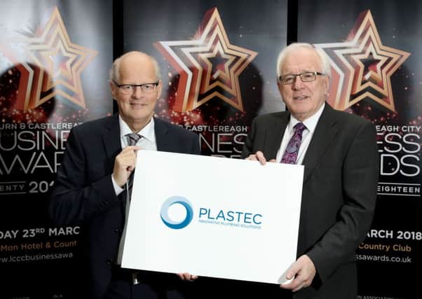 Alderman Allan Ewart MBE, Chair of the Development Committee at Lisburn & Castlereagh City Council with Tom Hawthorne from Plastec.
