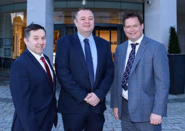 Robin Swann MLA (Ulster Unionist Leader), Cllr Robert Foster and Ald Mark Cosgrove (Ulster Unionist Group Leader on Antrim and Newtownabbey Council).