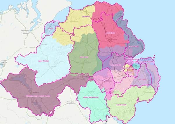 The revised proposal for the electoral boundaries in Northern Ireland which has been significantly altered, with Belfast now set to retain its four seats, according to an official map obtained by the Press Association