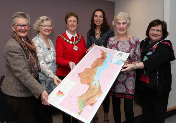 The Mayor of Causeway Coast and Glens Borough Council, Councillor Joan Baird OBE,  with Zomba Action Project members Christine Adams, Yvonne Boyle, Stephanie Quigley, Joyce McMullan and Roisin McCaughan.