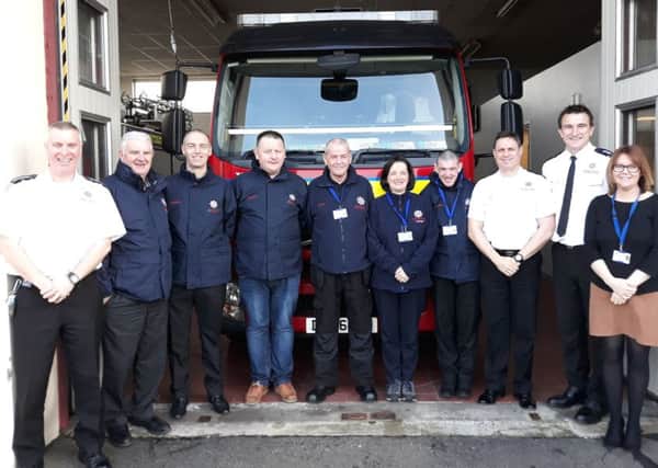 Northern Ireland Fire & Rescue Service welcomes new volunteers for the Coleraine area.  L-R: Archie McKay, Assistant Group Commander, Community Protection, NIFRS; volunteers - Hector Hishart, Peter Fleming, John McLester, Richard Jones, Ita McErlean, Gavin Rodgers; Gerry Lennon, Group Commander, NIFRS; Andy Deal, Station Commander, NIFRS and Julie Rea, Volunteer Co-ordinator, NIFRS.