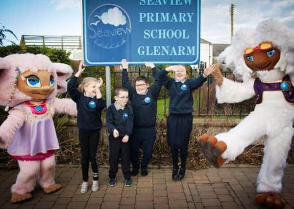 Mascots from Sol Katmandu Park & Resort in Majorca met pupils from Seaview Primary School in Glenarm to tell them about The Ultimate School Trip  a nationwide schools competition which gives children across the UK a chance to win the trip of a lifetime to the award-winning Spanish resort with their classmates and teachers.