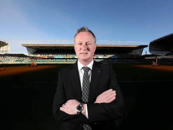 Michael O'Neill at the National Stadium at Windsor Park on Friday having signed a new contract