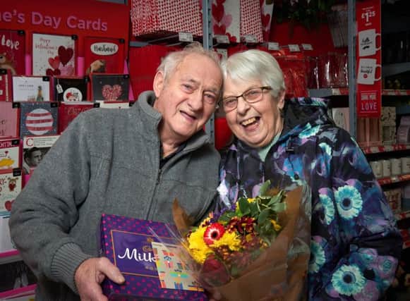 Nathaniel and Doreen Crookes celebrate Valentine's Day instore at Asda Cookstown ahead of their 60th wedding anniversary later this year.