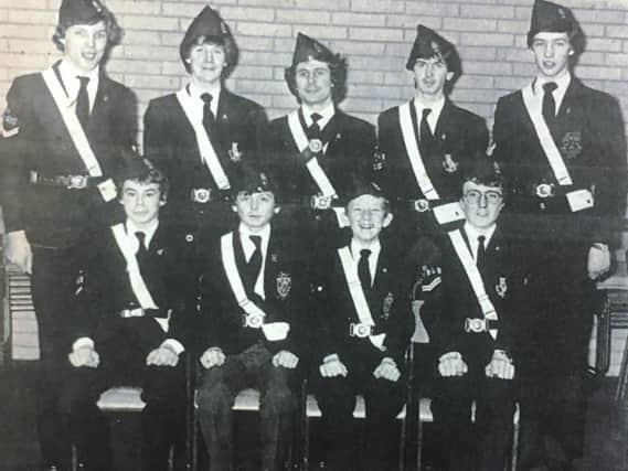 Members of First Lurgan Boys' Brigade taking part in a drill competition in 1981