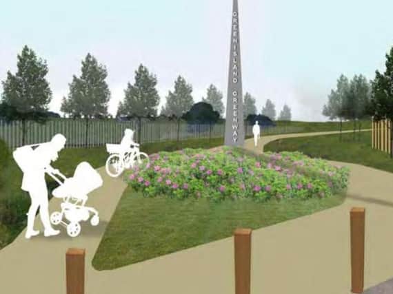 Artist's impression of the proposed greenway from the 2015 Greenisland Development Framework.  INNT 06-722-CON