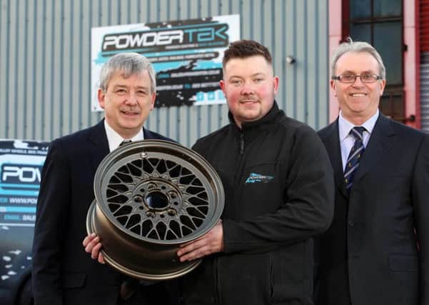Chris Reid (centre) is pictured with David Gillespie (General Manager of LEDCOM) and Lawrence Greer (Business Advisor with LEDCOM).
Pic by Press Eye/Darren Kidd.