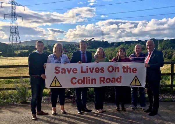 Members of the Save Lives on the Collin Road group with Cllr Jordan Greer, Cllr Linda Clarke, South Antrim MP, Paul Girvan and Trevor Clarke MLA.