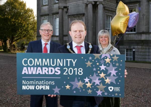 Lord Mayor Alderman Gareth Wilson pictured at the launch of the councils Community Awards with Mike Reardon (Strategic Director - People) and Diane Clarke (Head of Community Development - Acting Craigavon).
