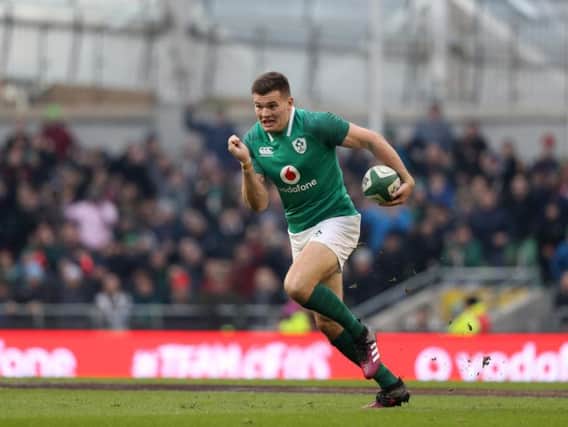 Ireland winger Jacob Stockdale races clear to seal the win against Wales after intercepting a pass