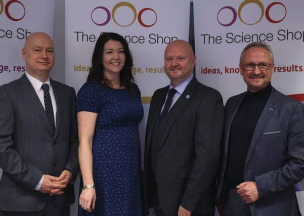 Professor Paul Bartholomew (Pro-Vice Chancellor of Education, Ulster University), Alison Holdsworth, Philip Dean (Resurgam Trust Chairman) and Professor Brian Murphy (Director of Access Digital and Distributed Learning).