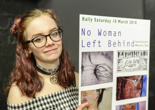 Ciara Murray (15) winning poster for International Women's Day in Northern Ireland depicts the theme No Woman Left Behind, and will feature in this year's march and rally in Belfast on March 10.