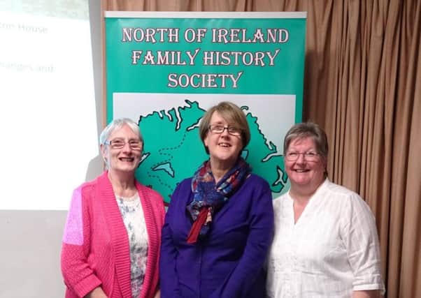 Etta Mann and Kathleen Morrison of Newtownabbey Branch, North of Ireland Family History Society, pictured with Paula Reynolds (centre), Chief Executive, Clifton House Belfast.