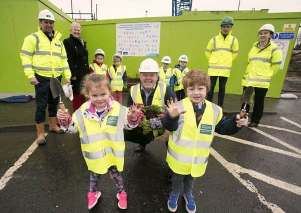 (Back from left): Brian Malone RPS, Councillor Audrey Wales MBE, Richard Carolan GRAHAM Construction and Catherine Watkins from NI Water pictured with Emily and Oskar from Gracehill and Galgorm Community Playgroup and NI Waters Peter Ferguson
