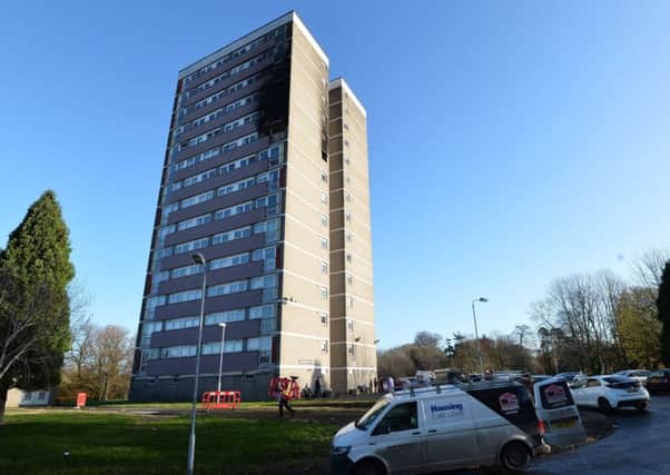 Coolmoyne House in Dunmurry the day after a fire broke out on the ninth floor of the property. Pic by Pacemaker Press