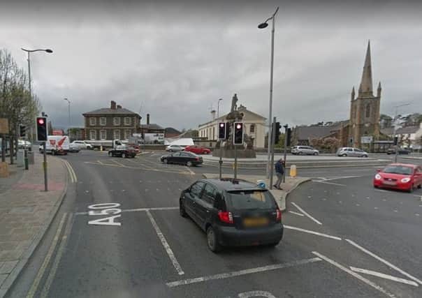 The traffic lights at the junction of Castlewellan Road / Church Square in Banbridge. Pic by Google