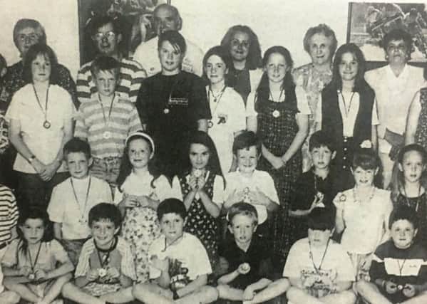 Pupils from St Colman's Primary School Laurencetown, Ballyward Primary School and St Colman's Primary School Annaclone who won medals at the County Down Community Games Art finals at Banbridge Leisure Centre in 1995