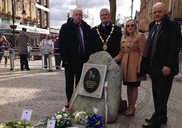 Alderman James Tinsley, Mayor Tim Morrow, Cllr Rhoda Walker and Jim Rose, Director of Leisure and Community Wellbeing, travelled to Warrington to attend the memorial service marking the 25th anniversary of the IRA bombing which killed two young boys.