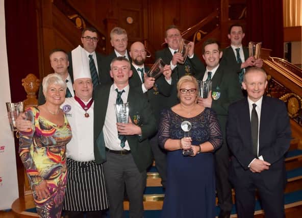 (Left to right, front row) Pamela Ballantine, event MC; WBC co-ordinator, Sean Owens; Garret Landers, Team Ireland captain; Rhonda Montgomery, WBC country co-ordinator and CEO of Butchery Excellence International; and Denis McMahon, Permanent Secretary at Department of Agriculture Environment and Rural Affairs. (Back row) Ian McKernaghan, vice-captain; Mark Williams; Liam Walsh, WBC mentor; Eamon Etherson; Colly Donnelly; Stephen Cooke and Stephen Millar.
