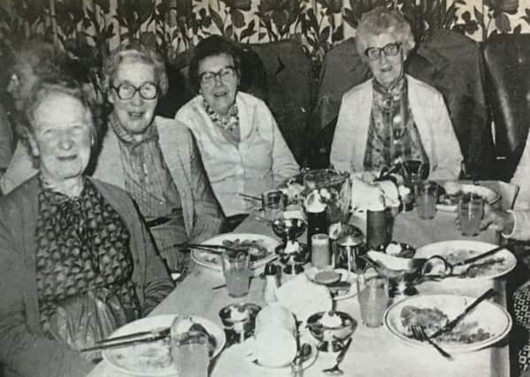 Pictured at Edenderry Gardens Thursday Club 10th anniversary dinner in 1988 were Mrs Anniue Porteus, Mrs Lottis Gawley, Mrs Sarah Munn, Mrs Emma Stewart, Miss Maris Steenson, Mrs Hannah Ellis and Mrs Matilda Ruddell