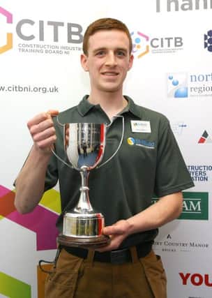 Pictured is Samuel Gilmore from Northern Regional College who achieved Gold in Carpentry and was awarded the Best Overall Skillbuild NI Young Apprentice 2018.