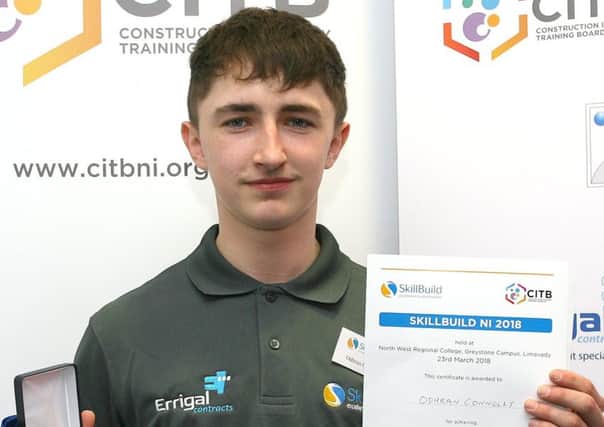 Odhran Connolly from Gilford received a gold medal for Wall and Floor Tiling competition, he attends the Greenbank campus, Newry.