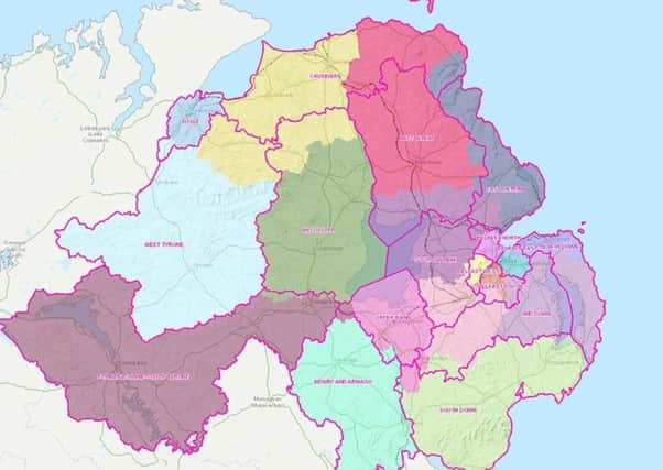 A map showing the revised proposals for the electoral boundaries in Northern Ireland, which have been significantly altered from the original plans.