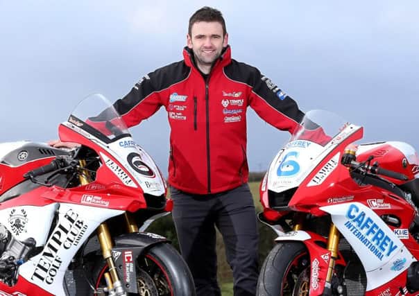 William Dunlop with his Temple Golf Club Yamaha R1 and Caffrey Yamaha R6 machines.