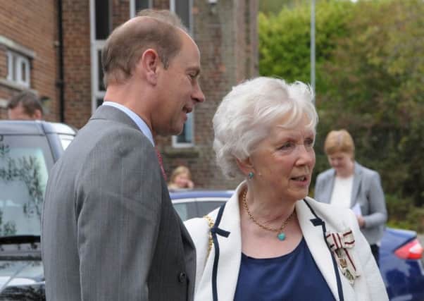 Lord Lieutenant for Co. Antrim, Joan Christie CVO MBE with HRH Prince Edward. (Archive pic)