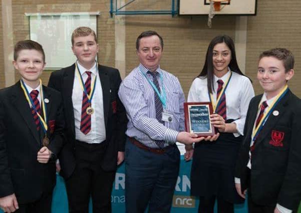 Winners of the annual Rotary Club of Ballymena Schools Technology tournament hosted by Northern Regional College - the team from Ballymena Academy - John Kennedy, Christopher Leech, Ayesha Darragh and Alexander Campbell.