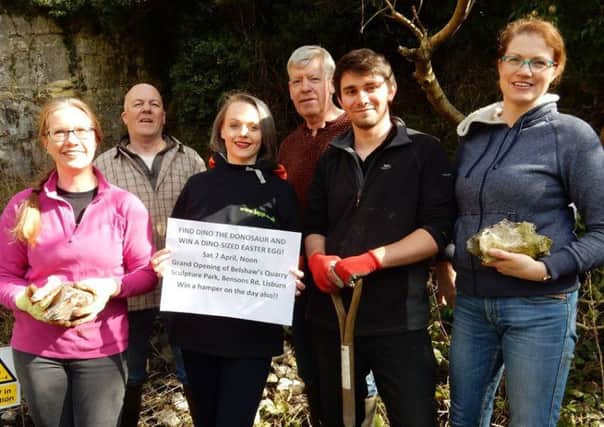 BBC Big Painting Challenge finalist Jennifer Morrow (third from left) helped out with preparations for the grand opening of the upgraded Belshaw's Quarry Sculpture Park on April 7. Pictured with Jennifer are local residents Nikki Elliott, Ian McClearn, Dermot Hutchinson, Martin Millar and Jennifer McClearn.