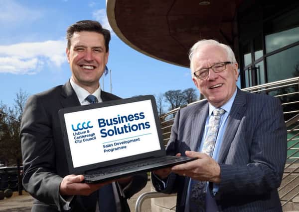 Alderman Allan Ewart MBE (right), Chairman of the council's Development Committee, and Dave McClements, Programme Manager at Core Consulting, promote the new Sales Development Programme which is open for registrations.