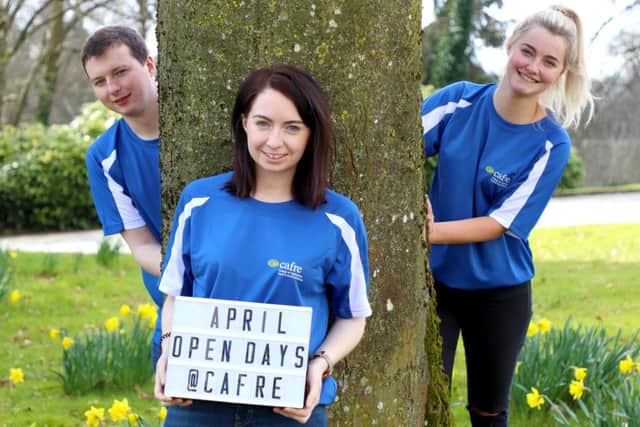 CAFRE students Dale Liggett (Pomeroy) Eimear Quigg (Rasharkin) and Ashleigh Irwin (Cookstown) reminding us the CAFRE Spring Open Days are just around the corner.