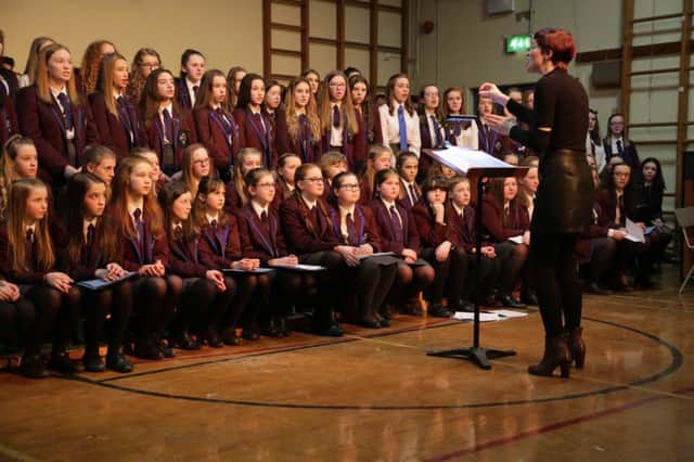 Mrs Heather Montgomery with some of the pupils.