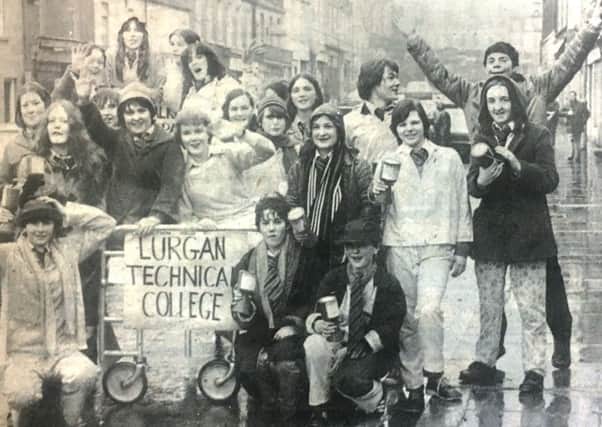 Students from Lurgan Technical College who undertook a five mile bed push in 1981 in aid of charity,