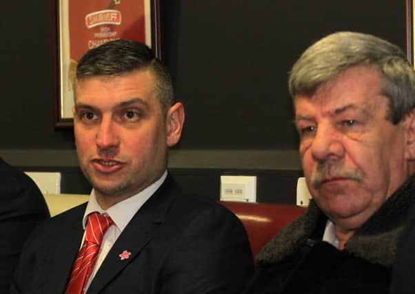 Portadown manager Matthew Tipton (left) and club chairman Ronnie Stinson.