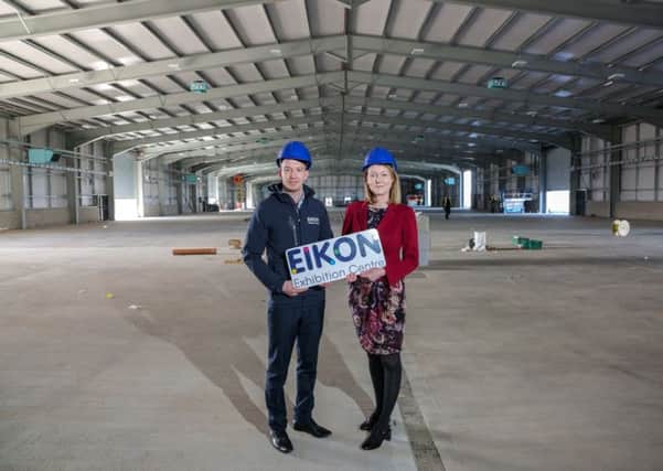 Inside the huge expansion of the Eikon Exhibition Centre. Pictured from the venue are Theresa Morrissey, Commercial & Financial Director and Colm Graham, Sales & Events Manager