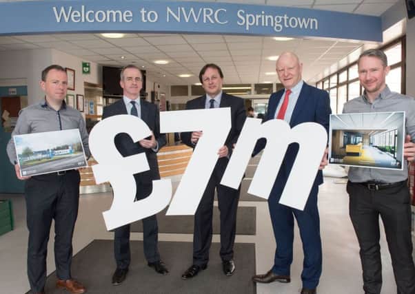 Pictured at the announcement that funding has been approved for the redevelopment of North West Regional College's Springtown campus are, from left: Barrie Cox, NWRC Estates Manager, Patrick McKeown, NWRC Director of Finance and Economic Engagement, Leo Murphy, Principal and Chief Executive, NWRC, Gavin Killeen, Vice chair Governing Body, NWRC, and Paul McGarrigle, NWRC Lecturer. (Picture: Martin McKeown, INpresspics.com).
