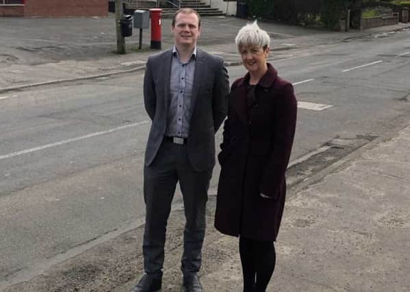 Gordon Lyons MLA and Cllr Angela Smyth on the Upper Cairncastle Road.