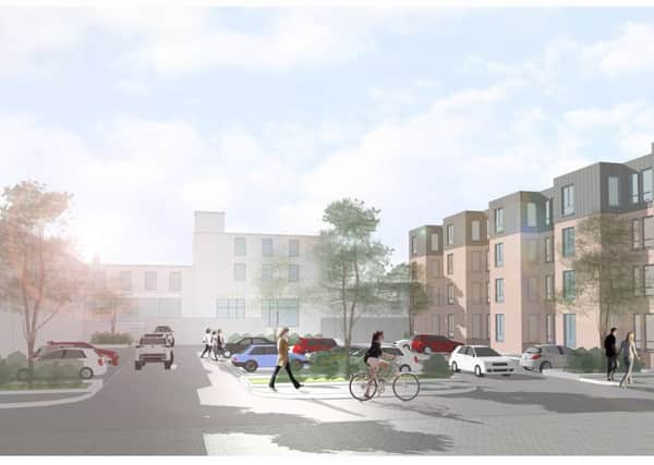 A computer generated image of the new Smyth Patterson entrance and Clanmil apartments at Wardsborough Road.