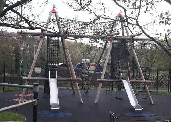 The climbing frame in the children's play area at Solitude Park, Banbridge was damaged in an overnight arson attack. Pic by PSNI Banbridge
