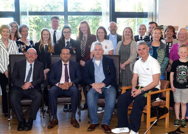 Taoiseach, Leo Varadkar, front centre pictured with local community group representatives during his visit to the Jethro Centre on Monday afternoon. INLM18-216.