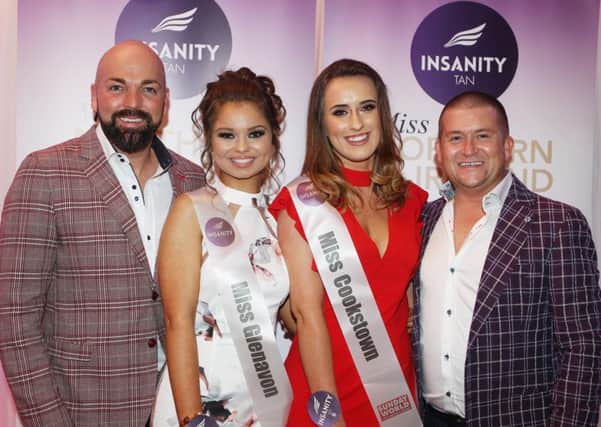 Joe McGlinchey joint MD of Bronze Direct and producer of Insanity Tan, Miss Glenavon Cora McReynolds, Miss Cookstown Chloe McCoo and Gerry McBride joint MD of Bronze Direct and producer of Insanity Tan