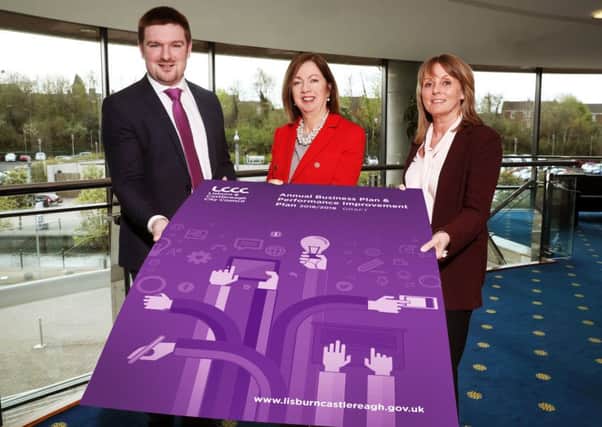 Announcing the consultation for the council's Draft Annual Business Plan & Performance Improvement Plan 2018/2019 are Chairman of The Corporate Services Committee, Councillor Scott Carson; Chief Executive, Dr Theresa Donaldson and Chairman of the Governance and Audit Committee, Councillor Amanda Grehan.