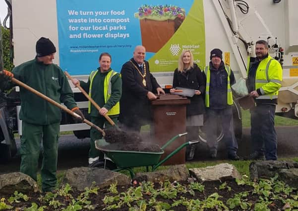 Mayor of Mid and East Antrim, Councillor Paul Reid, pictured with Council staff ahead of Compost Awareness Week