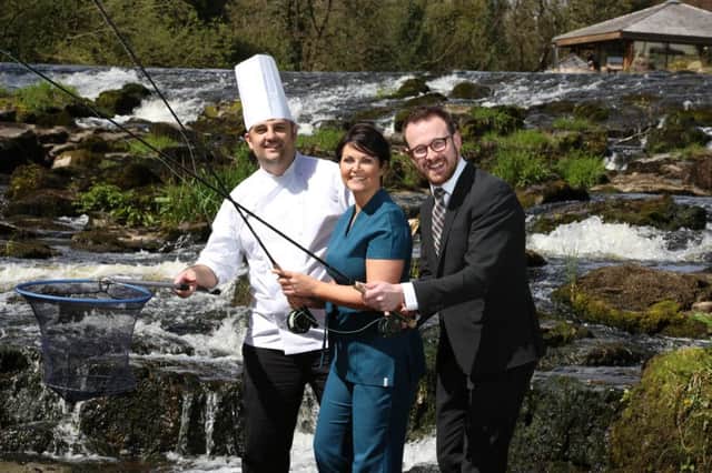 Fishing for new talent are, from left: Aaron Finlay, assistant executive head chef, Tara Moore, Spa manager and Aaron Logan, Food & Beverage manager, Galgorm Resort & Spa.