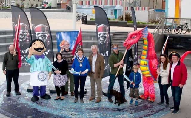 Mayor Joan Baird launches Pirates off Portrush 2018 with representatives, sponsors and participants.